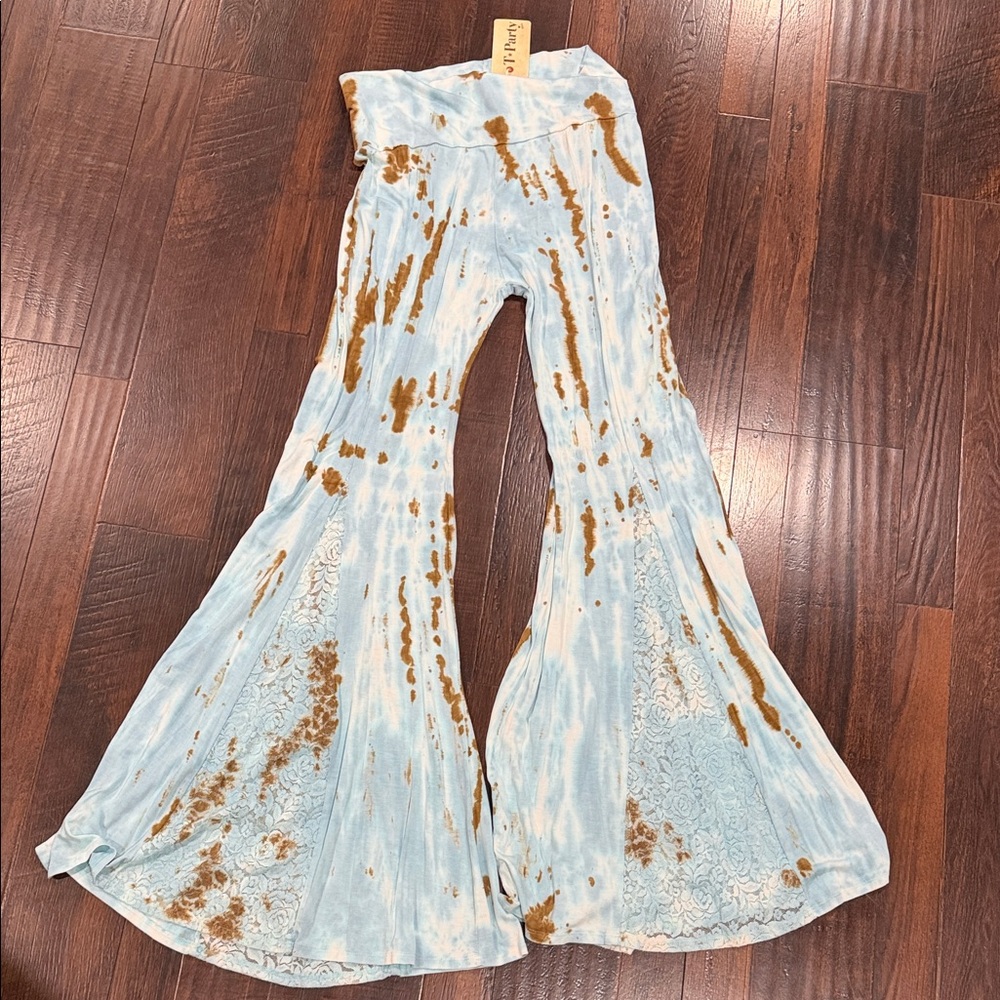 T Party Fashion Blue and Brown Tie-Dye Boot Cut Jumpsuit Pants